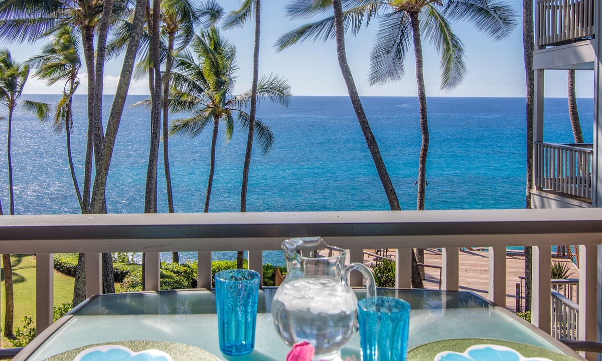 Poipu Condo | Poipu Palms 202.Oceanfront, Palm Trees and the Beautiful Blue Pacific Ocean!