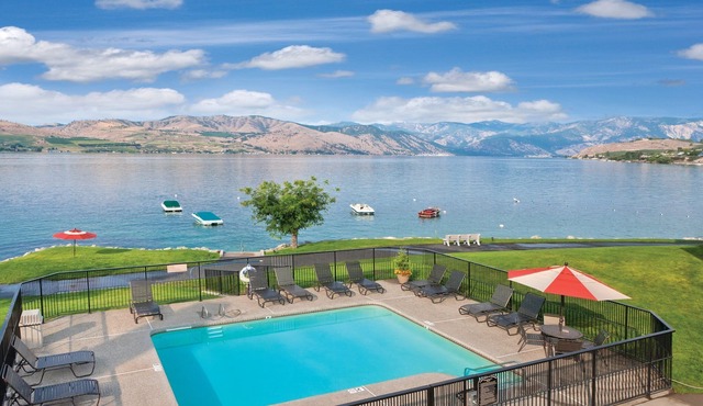Deep, clear, mountain lake sparkling in the sun! in Chelan