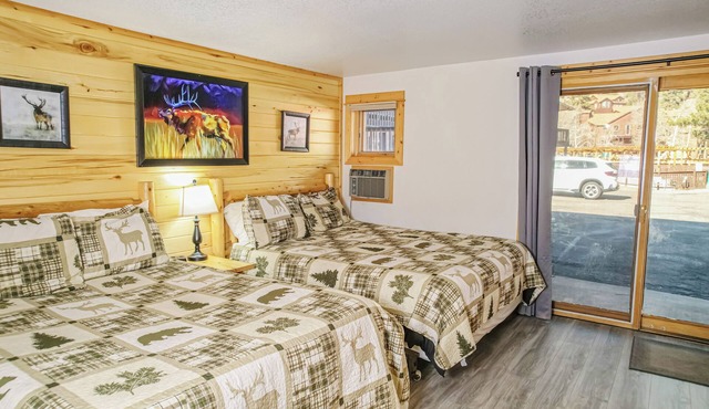 Spacious Lower-Level Hotel Queen and Full-size beds with Views 108-110 in Estes Park