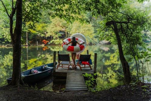 Waterfront A Frame with Dock Canoe Kayaks Family in Rockbridge