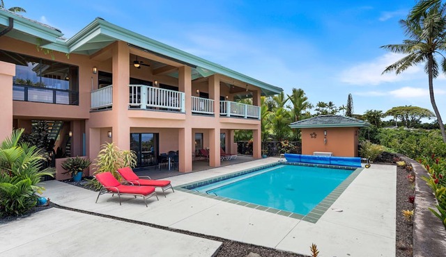 🏖️Private Kona Ocean View Home w/Saltwater Pool & 3 Lanais | Puʻuwai Villa in Kailua Kona