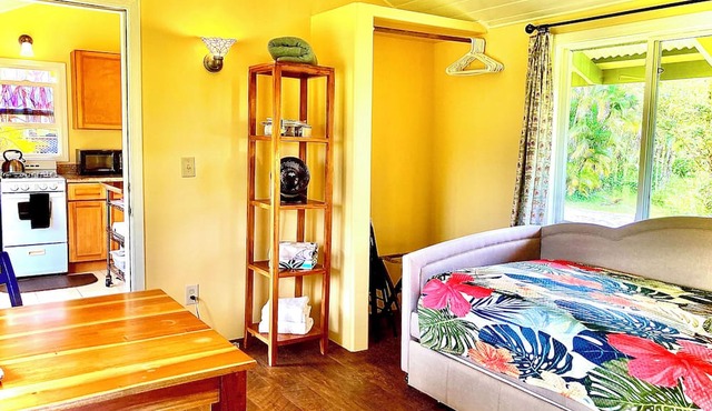 Puna Rainforest Hotspring Retreat -Rainbow Cottage with ocean views in Pahoa